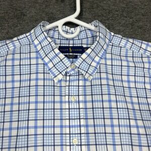 Ralph Lauren Shirt Mens 3XB Blue Plaid Cotton Stretch Pinpoint Oxford Preppy
